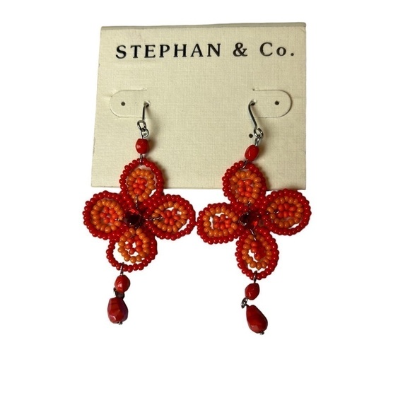 Earrings Stephan & Co. Orange & Coral Beaded Boho - Picture 2 of 5